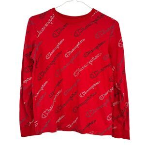 Boys Champion Athleticwear Red Logo Long Sleeved Tee Size Youth XL